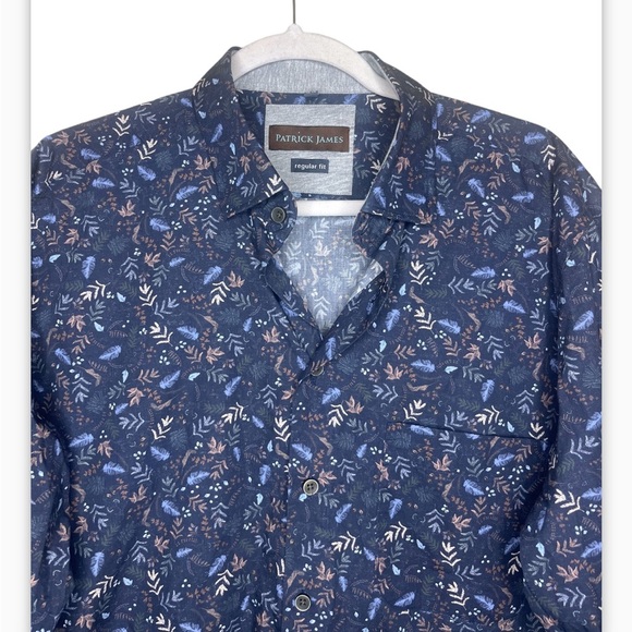 Patrick James leaves pattern button up shirt size M 15 1/2 - Picture 1 of 3
